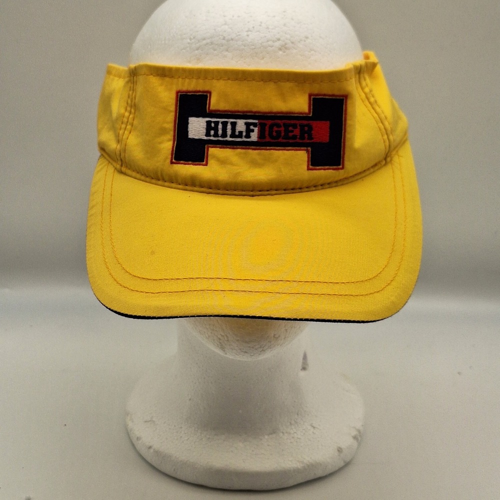 Vintage Tommy Hilfiger Yellow Nylon Sun Visor Adjustable Hat Logo Patch